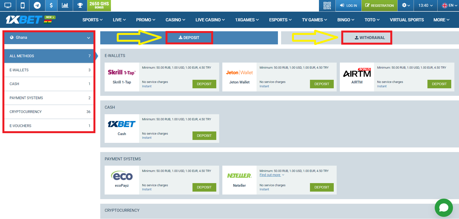 1xBet Deposits and Withdrawals